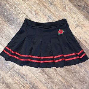 BODY RAGE Spencers MINI SKIRT Red Rose BLACK Pleated Cheerleader XL Feminine